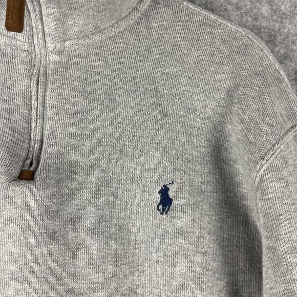 Polo Ralph Lauren Sweater Pullover Men XL Gray Cotton Knit Quarter Zip Preppy - Picture 4 of 13